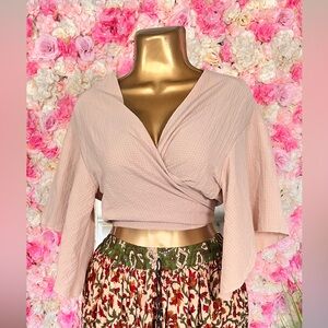 Deep V Neck Twist Front Tie Back Crop Blouse